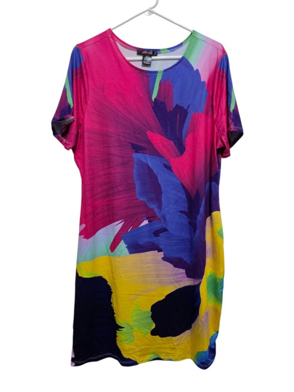 Glow Up Couture Short Sleeve Colorful Watercolor Floral Print Dress Size 3X NEW